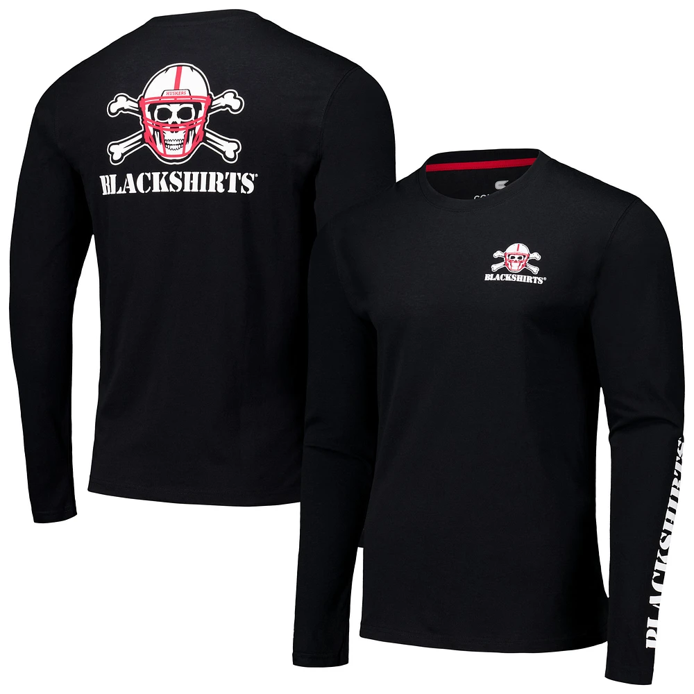 Men's Colosseum Black Nebraska Huskers Logo Lockup 3-Hit Active Blend Long Sleeve T-Shirt