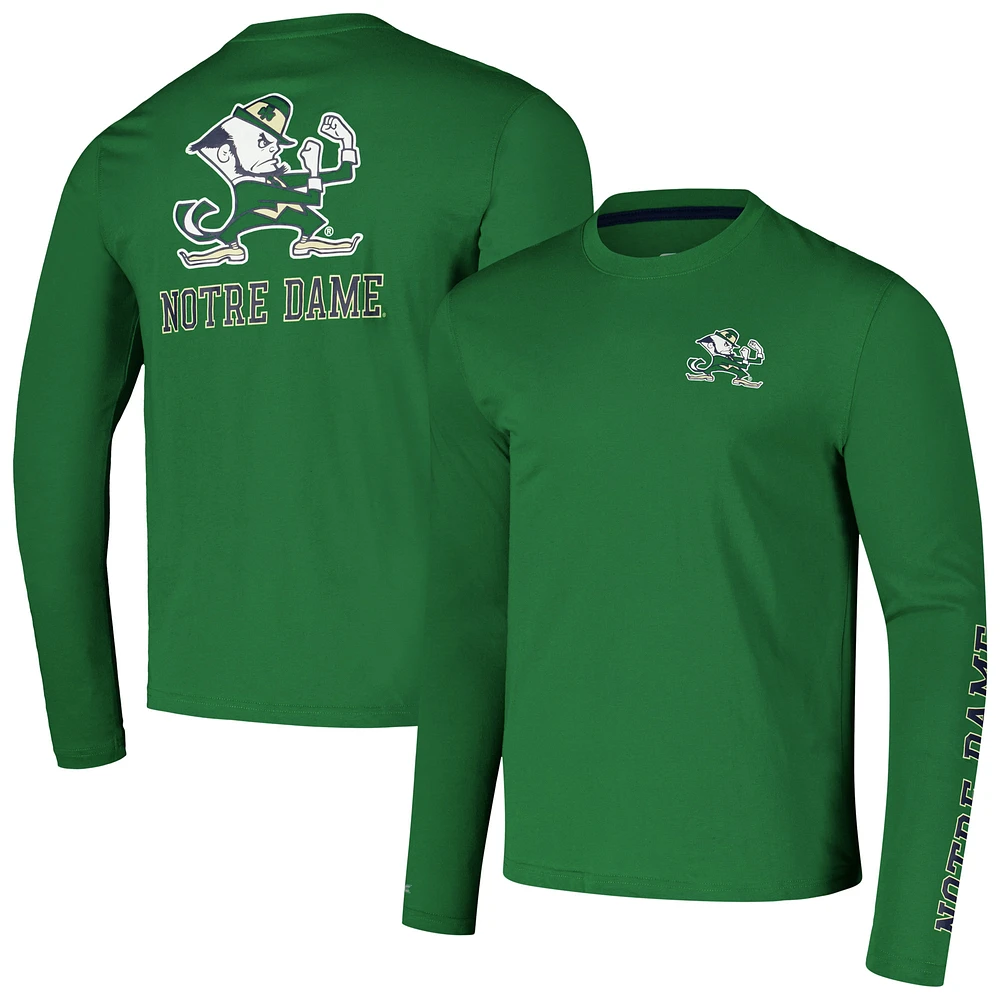 Men's Colosseum Green Notre Dame Fighting Irish Logo Lockup 3-Hit Active Blend Long Sleeve T-Shirt