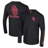 Men's Colosseum Black Oklahoma Sooners Logo Lockup 3-Hit Active Blend Long Sleeve T-Shirt