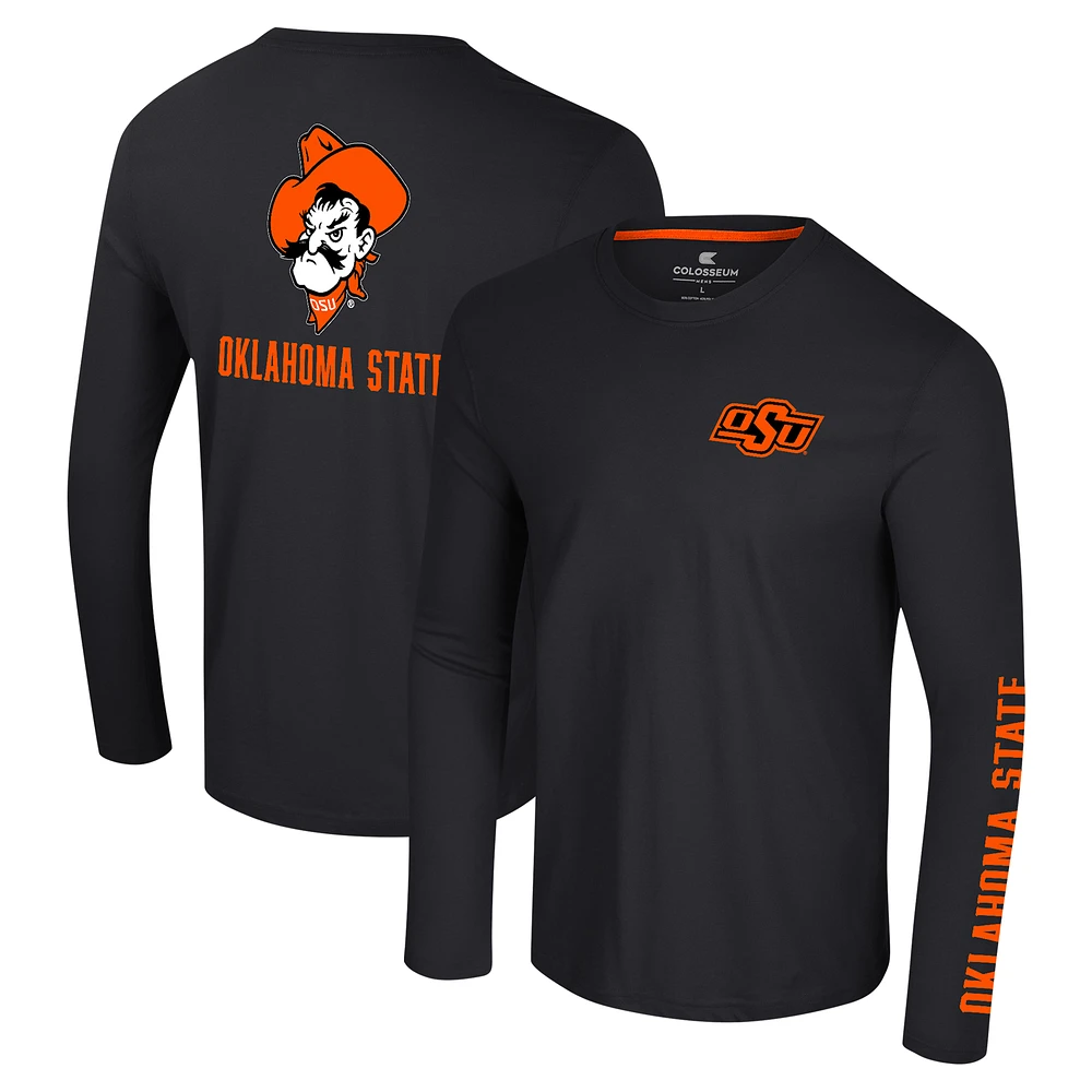 Men's Colosseum Black Oklahoma State Cowboys Logo Lockup 3-Hit Active Blend Long Sleeve T-Shirt