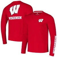 Men's Colosseum Red Wisconsin Badgers Logo Lockup 3-Hit Active Blend Long Sleeve T-Shirt