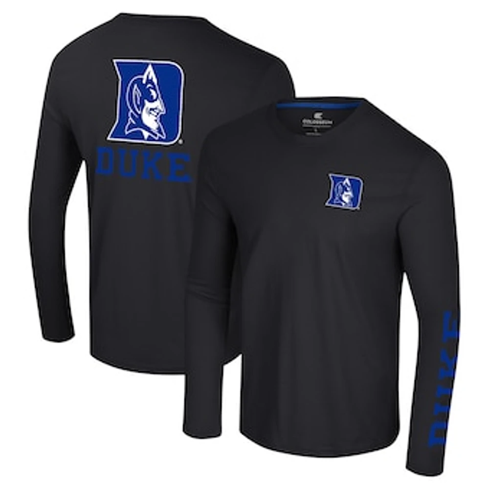 Men's Colosseum Black Duke Blue Devils Logo Lockup 3-Hit Active Blend Long Sleeve T-Shirt