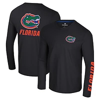 Men's Colosseum Black Florida Gators Logo Lockup 3-Hit Active Blend Long Sleeve T-Shirt