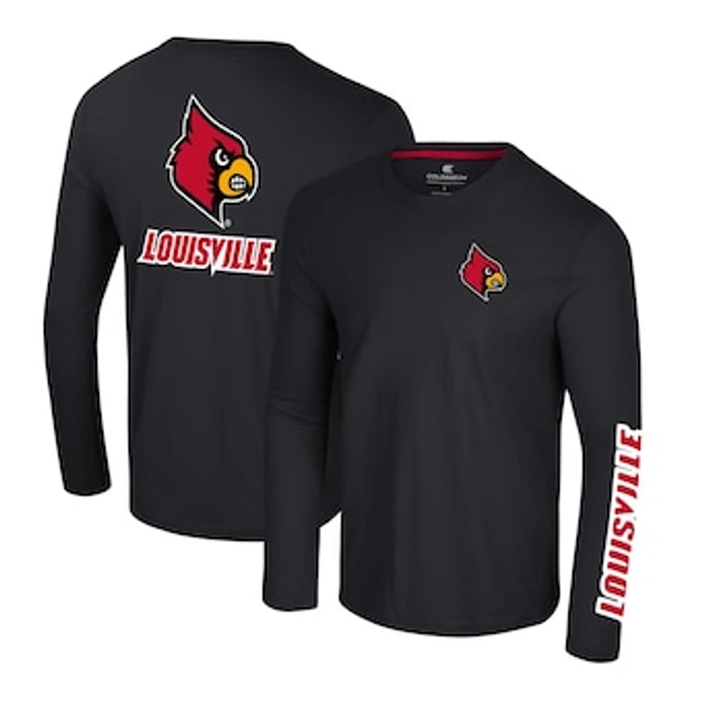 Men's Colosseum Black Louisville Cardinals Logo Lockup 3-Hit Active Blend Long Sleeve T-Shirt