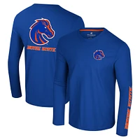 Men's Colosseum Royal Boise State Broncos Logo Lockup 3-Hit Active Blend Long Sleeve T-Shirt