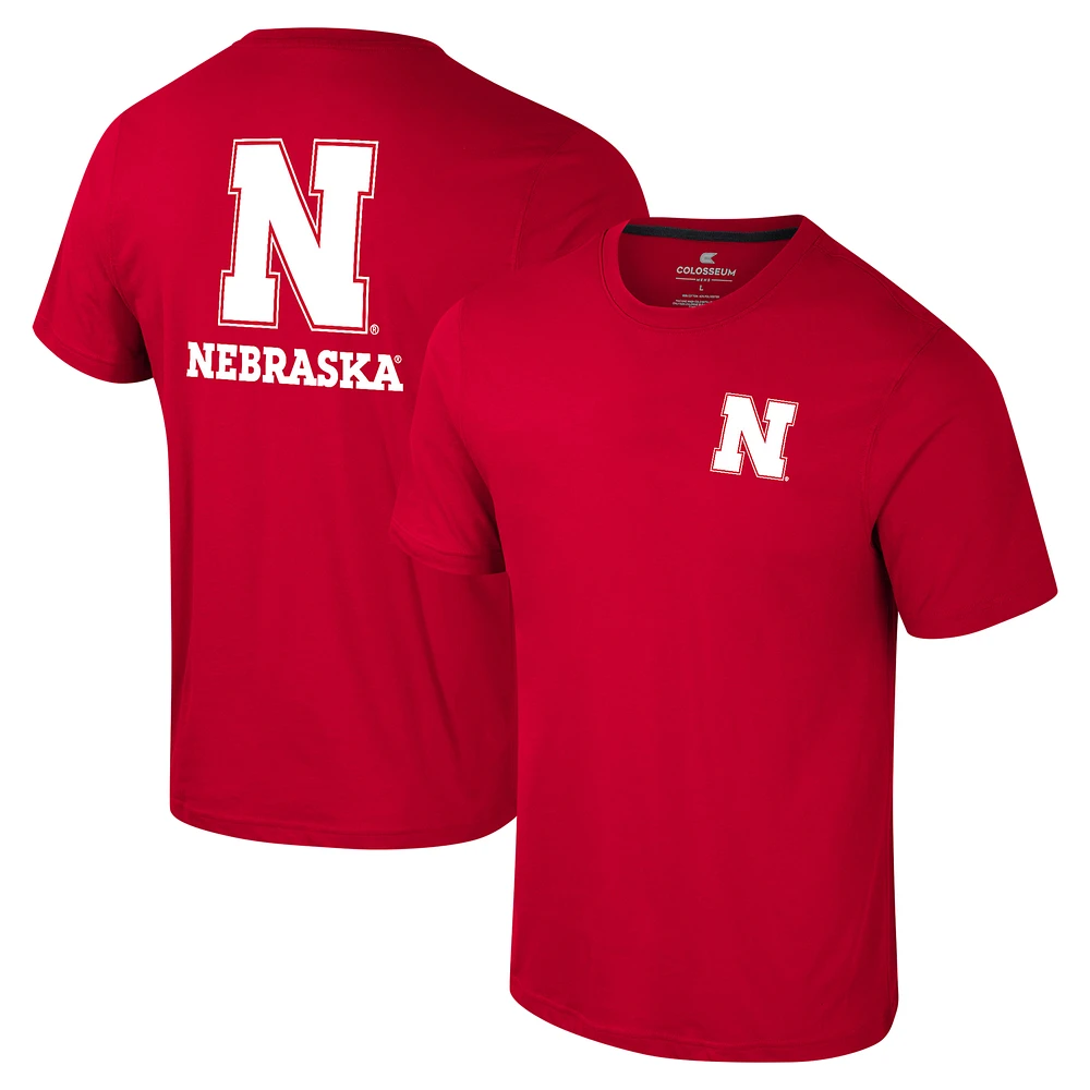 Men's Colosseum Scarlet Nebraska Huskers Logo Lockup 2-Hit Active Blend T-Shirt