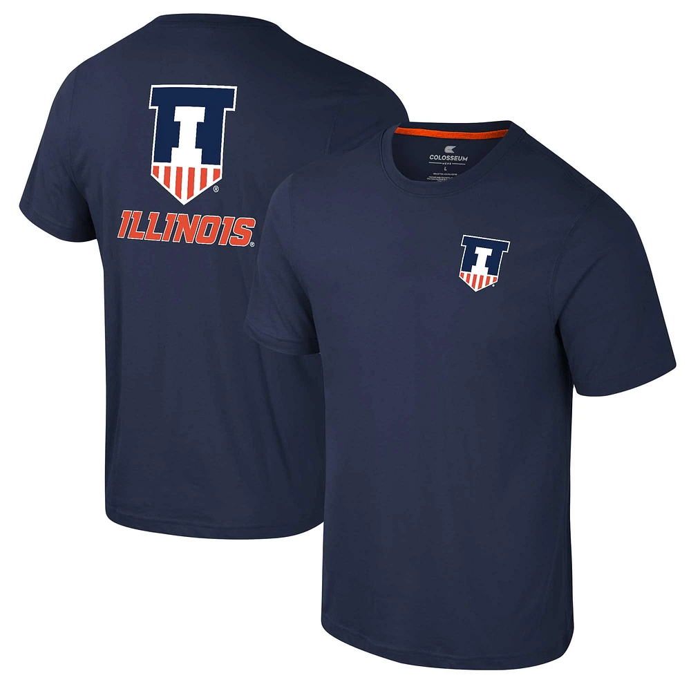 Men's Colosseum Navy Illinois Fighting Illini Logo Lockup 2-Hit Active Blend T-Shirt