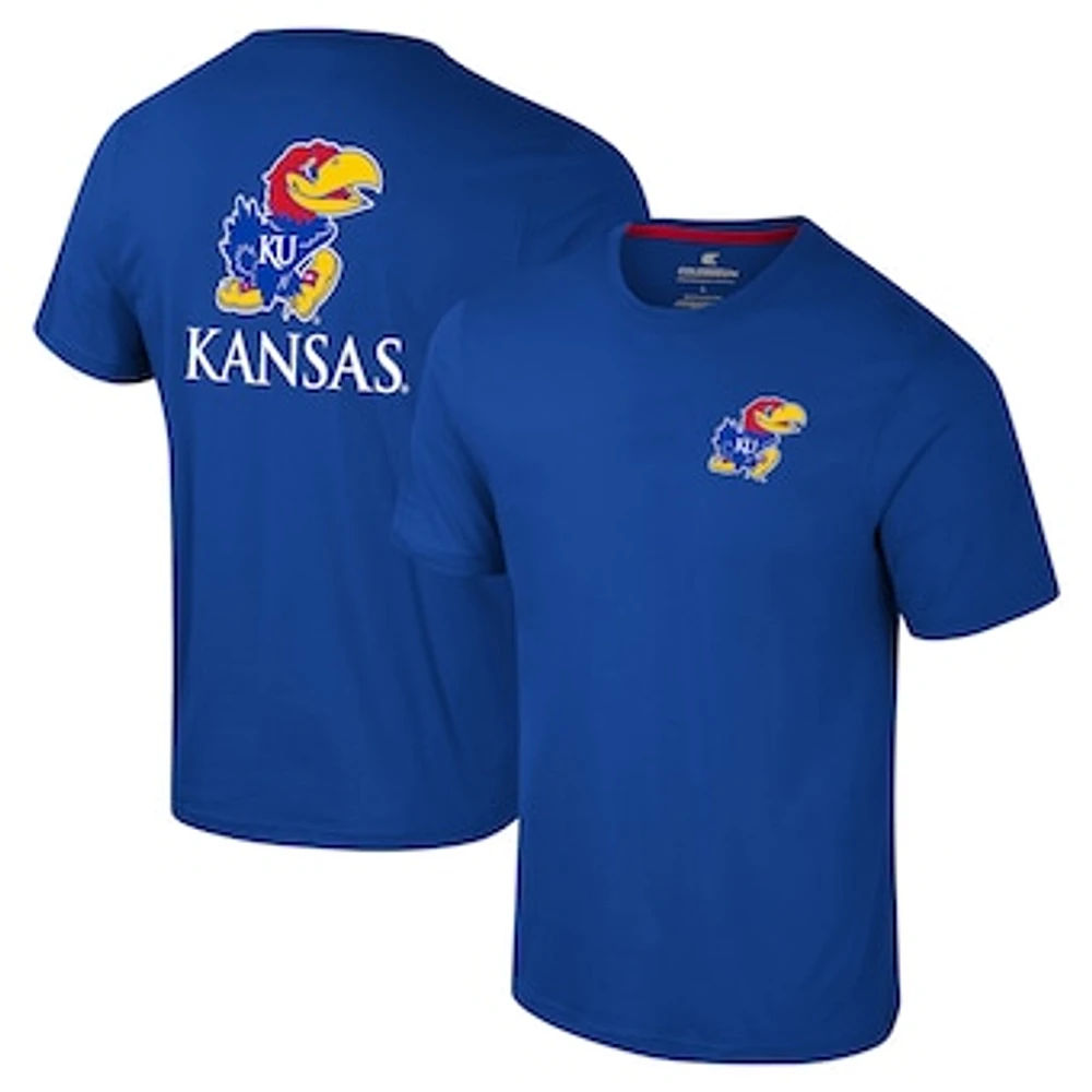 Men's Colosseum Royal Kansas Jayhawks Logo Lockup 2-Hit Active Blend T-Shirt