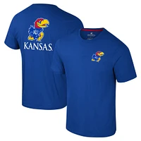 Men's Colosseum Royal Kansas Jayhawks Logo Lockup 2-Hit Active Blend T-Shirt