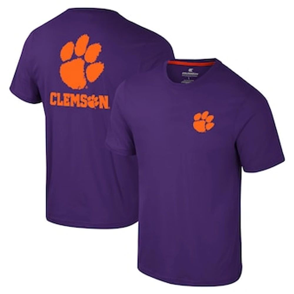 Men's Colosseum Purple Clemson Tigers Logo Lockup 2-Hit Active Blend T-Shirt