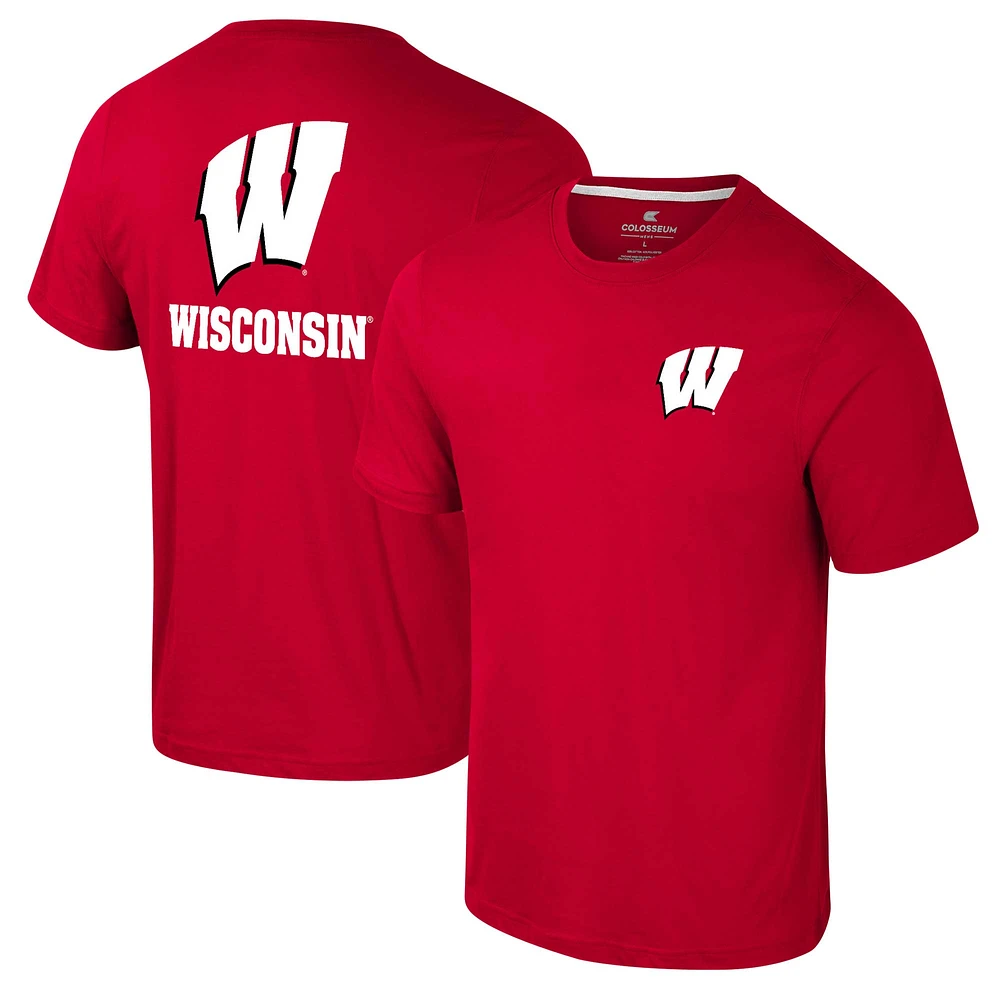 Men's Colosseum Wisconsin Badgers Logo Lockup 2-Hit Active Blend T-Shirt