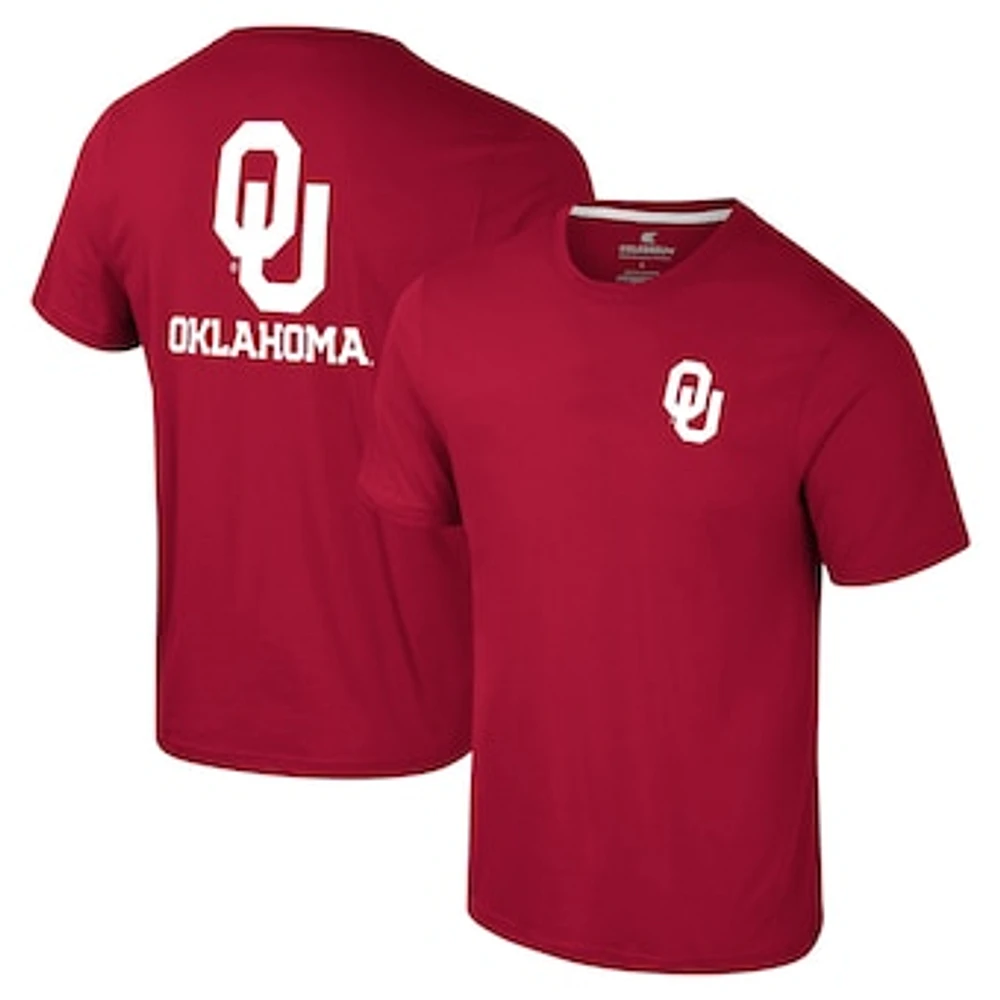 Men's Colosseum Crimson Oklahoma Sooners Logo Lockup 2-Hit Active Blend T-Shirt