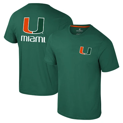 Men's Colosseum Green Miami Hurricanes Logo Lockup 2-Hit Active Blend T-Shirt