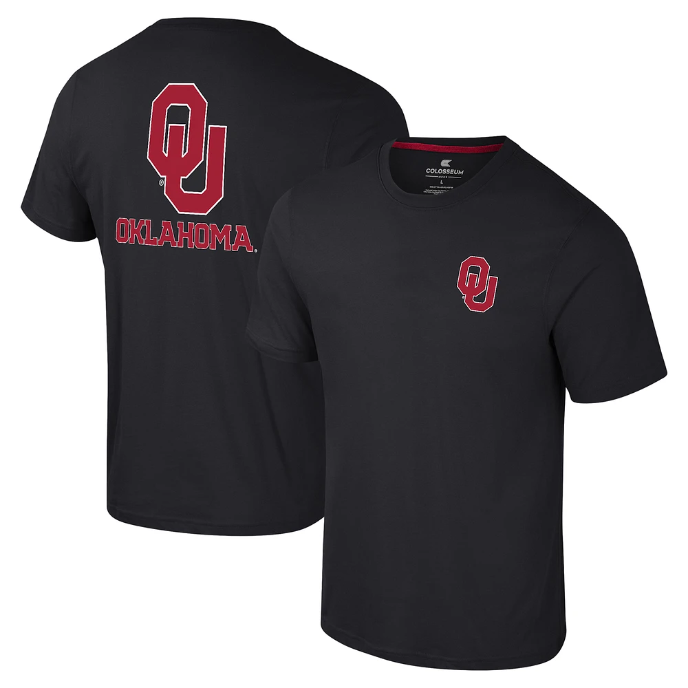 Men's Colosseum Black Oklahoma Sooners Logo Lockup 2-Hit Active Blend T-Shirt