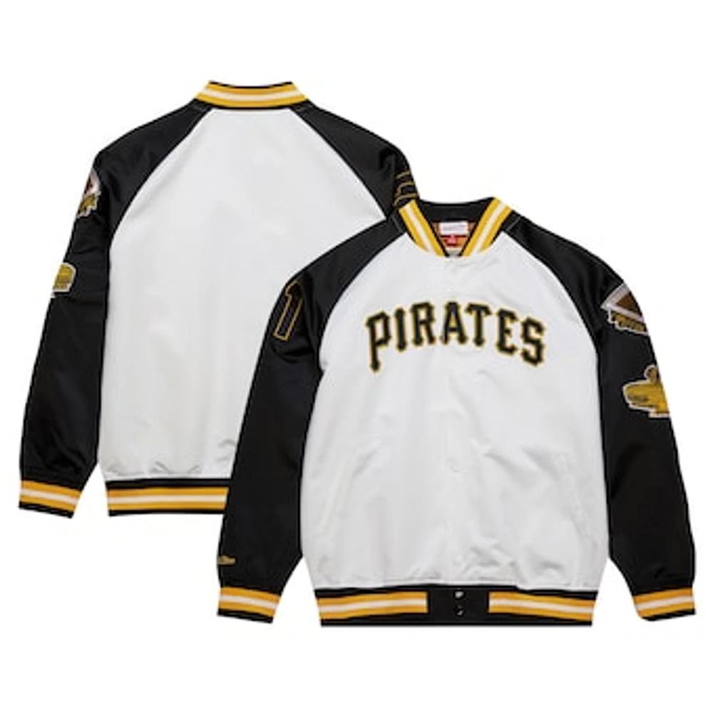 Men's Mitchell & Ness Roberto Clemente White/Black Pittsburgh Pirates Cooperstown Collection Legends Lightweight Satin Raglan Full-Snap Jacket