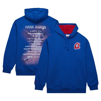 Men's Mitchell & Ness Hank Aaron Royal Atlanta Braves Vintage Logo Name Number Pullover Hoodie