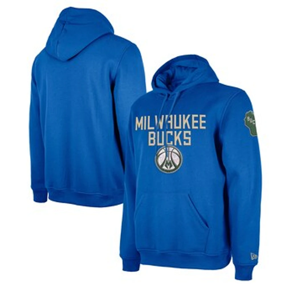 Men's New Era  Royal Milwaukee Bucks 2024/25 City Edition Chenille Heavyweight Pullover Hoodie