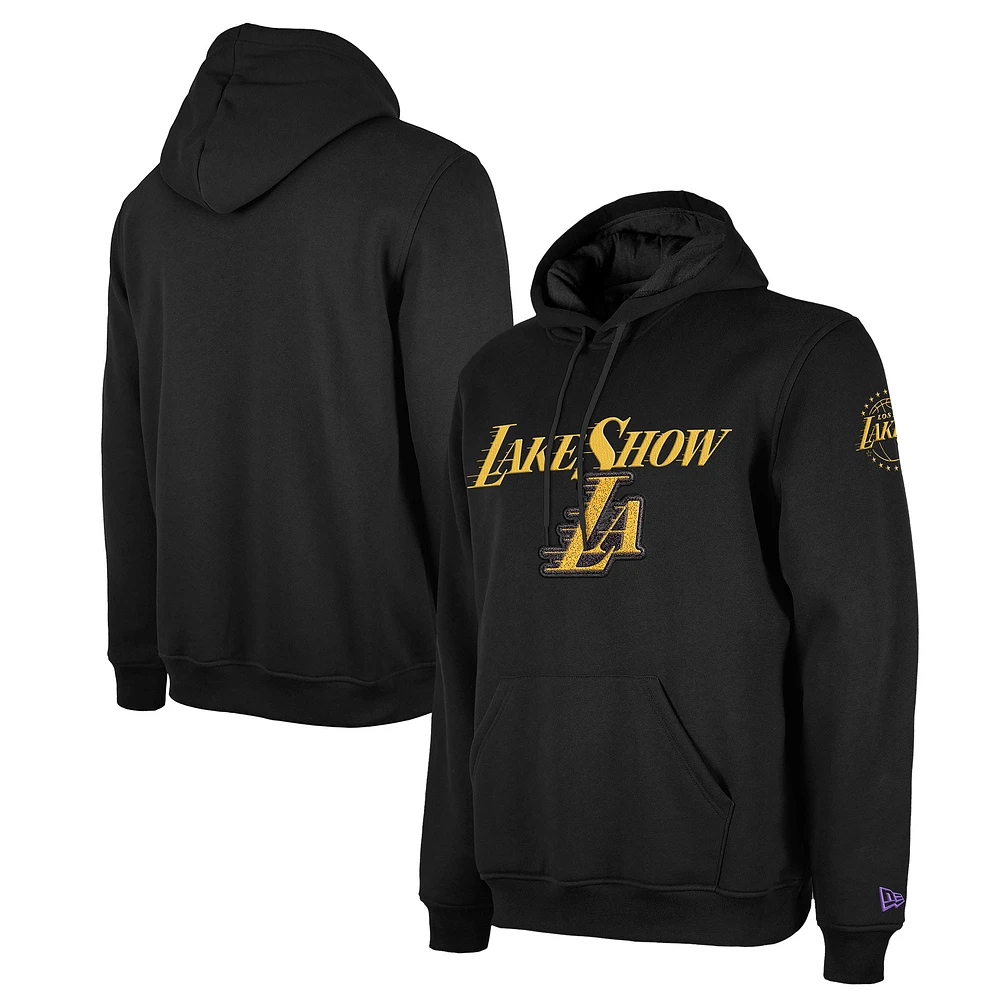 Men's New Era  Black Los Angeles Lakers 2024/25 City Edition Chenille Heavyweight Pullover Hoodie