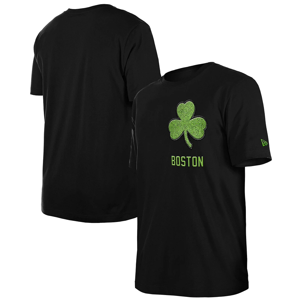 Men's New Era  Black Boston Celtics 2024/25 City Edition Chenille Heavyweight T-Shirt