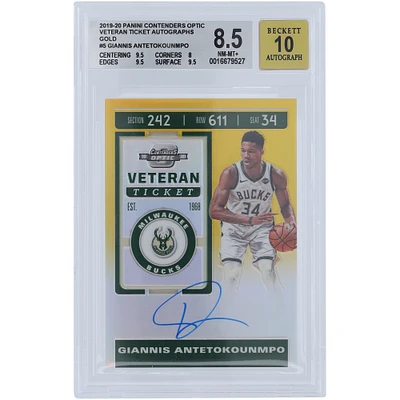 Giannis Antetokounmpo Milwaukee Bucks Autographed 2019-20 Panini Contenders Optic Veteran Ticket Gold #VT-GAN #4/10 BGS Authenticated 8.5/10 Card - 9.5,8,9.5,9.5 Subgrades