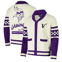 Unisex The Wild Collective Cream Minnesota Vikings Jacquard Button-Up Sweater