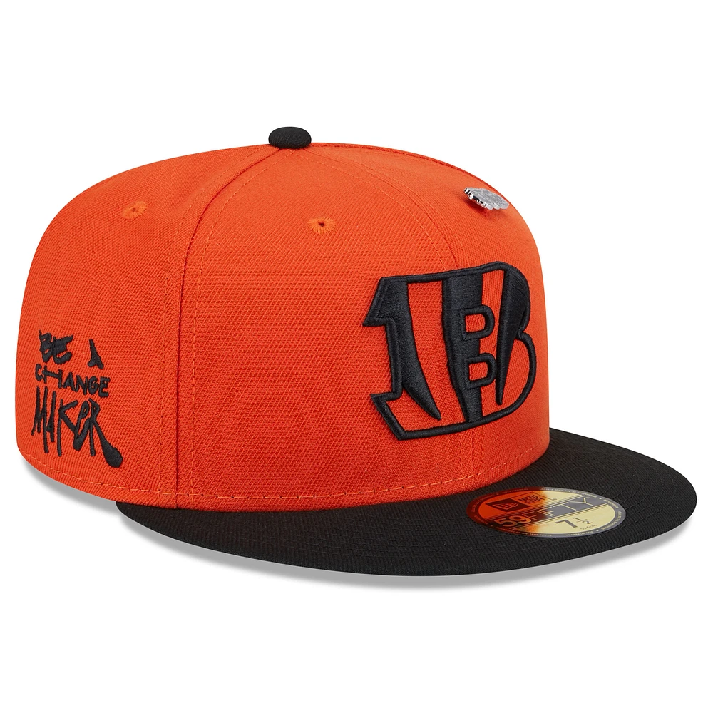 Men's New Era Orange/Black Cincinnati Bengals 2024 Inspire Change 59FIFTY Fitted Hat