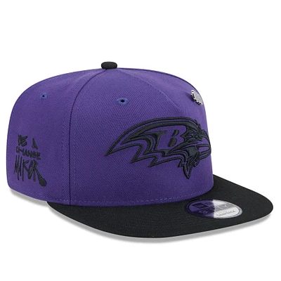 Men's New Era Purple/Black Baltimore Ravens 2024 Inspire Change A-Frame 9FIFTY Snapback Hat