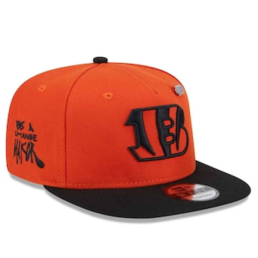 Men's New Era Orange/Black Cincinnati Bengals 2024 Inspire Change A-Frame 9FIFTY Snapback Hat