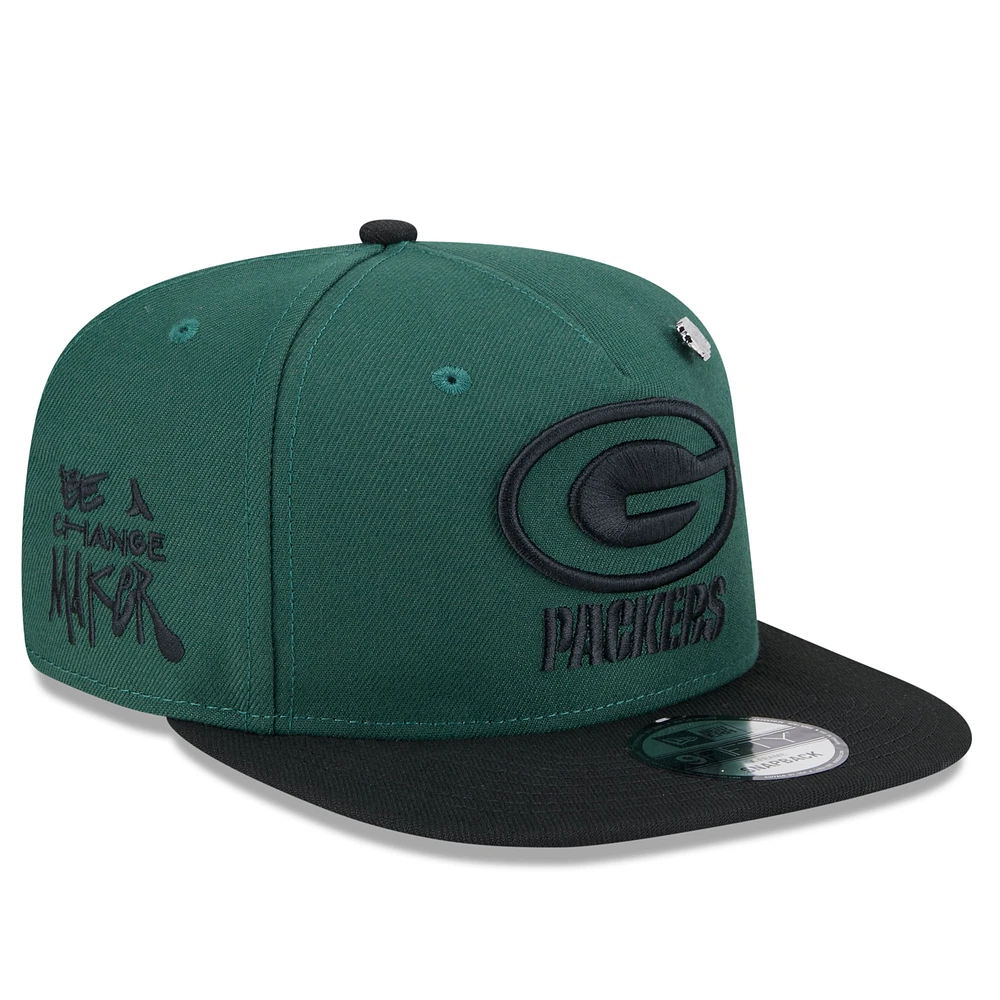 Men's New Era Green/Black Green Bay Packers 2024 Inspire Change A-Frame 9FIFTY Snapback Hat