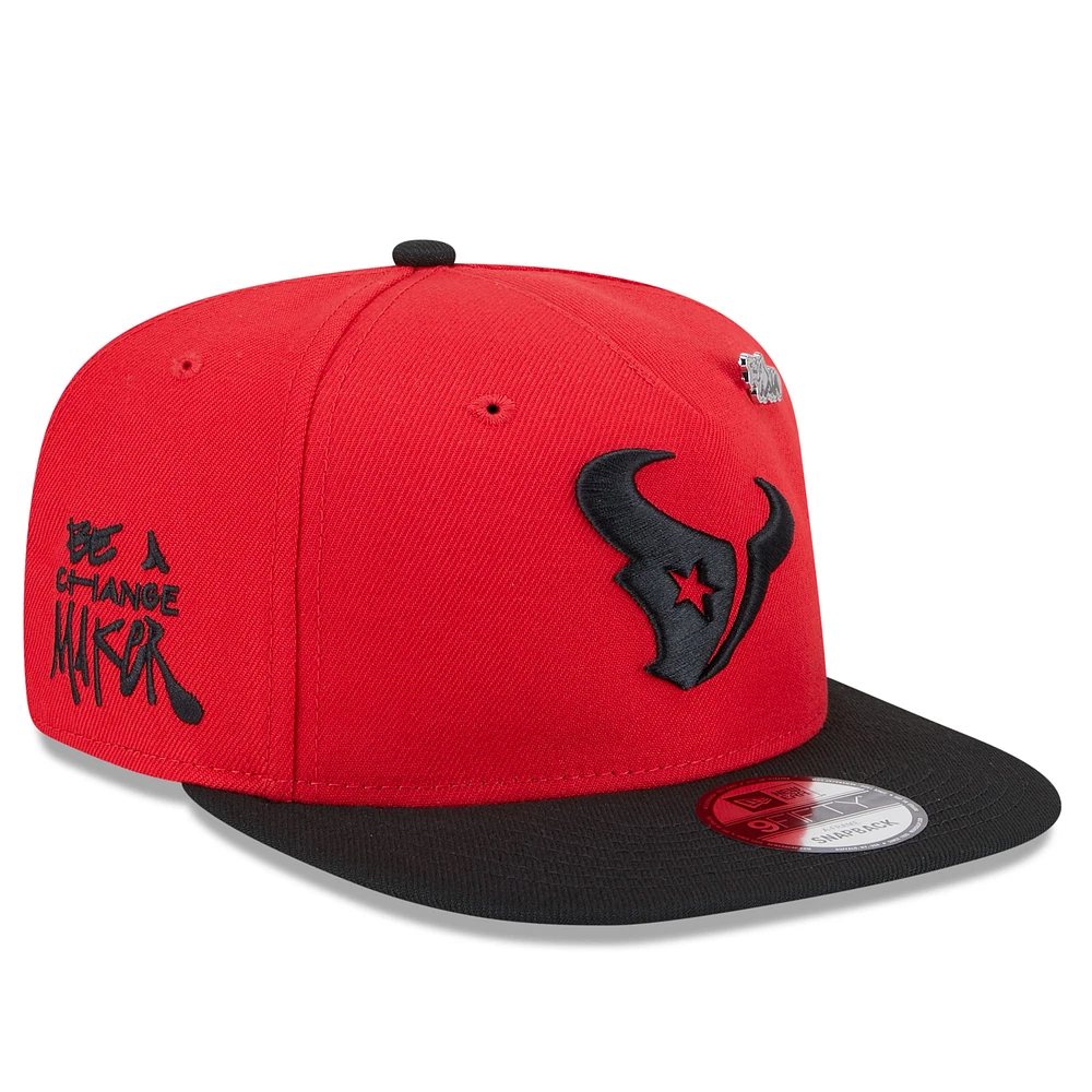 Men's New Era Red/Black Houston Texans 2024 Inspire Change A-Frame 9FIFTY Snapback Hat