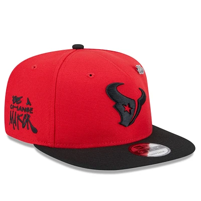 Men's New Era Red/Black Houston Texans 2024 Inspire Change A-Frame 9FIFTY Snapback Hat