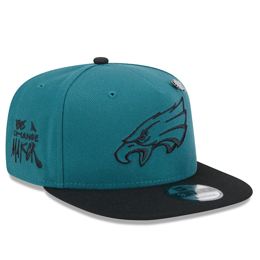 Men's New Era Midnight Green/Black Philadelphia Eagles 2024 Inspire Change A-Frame 9FIFTY Snapback Hat