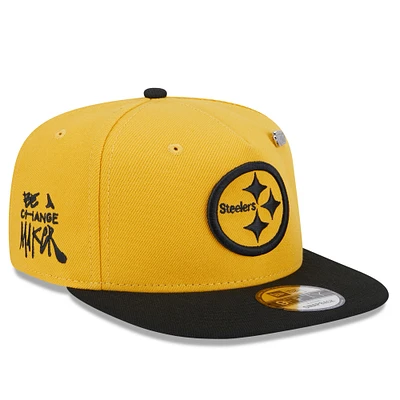 Men's New Era Gold/Black Pittsburgh Steelers 2024 Inspire Change A-Frame 9FIFTY Snapback Hat