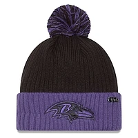 Men's New Era Black/Purple Baltimore Ravens 2024 Inspire Change Cuffed Knit Hat with Pom