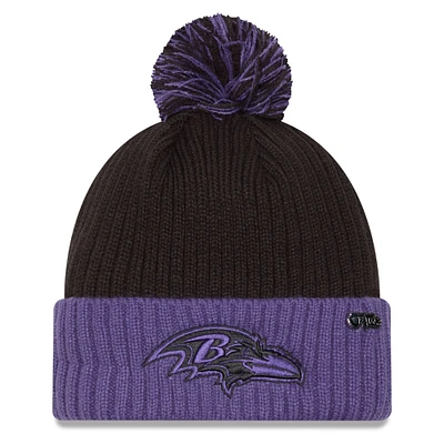 Men's New Era Black/Purple Baltimore Ravens 2024 Inspire Change Cuffed Knit Hat with Pom