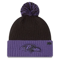 Men's New Era Black/Purple Baltimore Ravens 2024 Inspire Change Cuffed Knit Hat with Pom