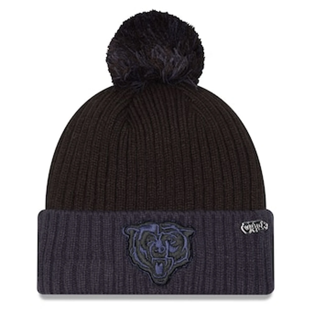 Men's New Era Black/Navy Chicago Bears 2024 Inspire Change Cuffed Knit Hat with Pom