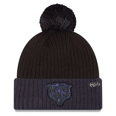 Men's New Era Black/Navy Chicago Bears 2024 Inspire Change Cuffed Knit Hat with Pom