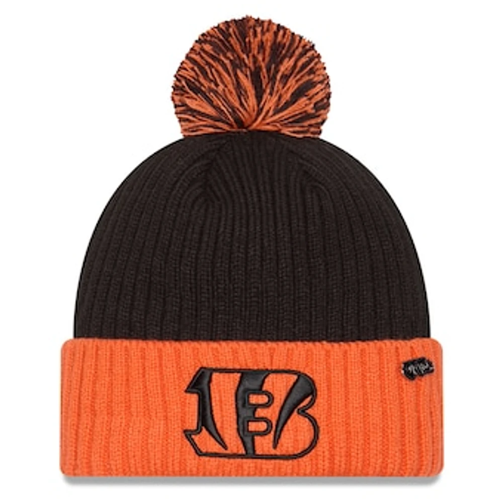 Men's New Era Black/Orange Cincinnati Bengals 2024 Inspire Change Cuffed Knit Hat with Pom