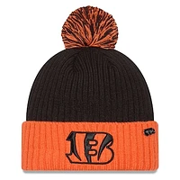 Men's New Era Black/Orange Cincinnati Bengals 2024 Inspire Change Cuffed Knit Hat with Pom