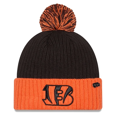 Men's New Era Black/Orange Cincinnati Bengals 2024 Inspire Change Cuffed Knit Hat with Pom