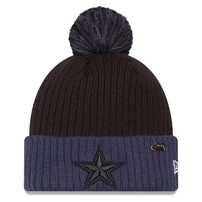 Men's New Era Black/Navy Dallas Cowboys 2024 Inspire Change Cuffed Knit Hat with Pom