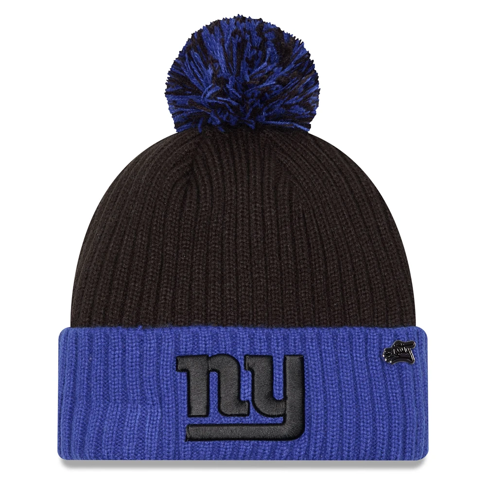 Men's New Era Black/Royal New York Giants 2024 Inspire Change Cuffed Knit Hat with Pom