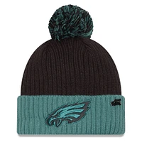 Men's New Era Black/Midnight Green Philadelphia Eagles 2024 Inspire Change Cuffed Knit Hat with Pom