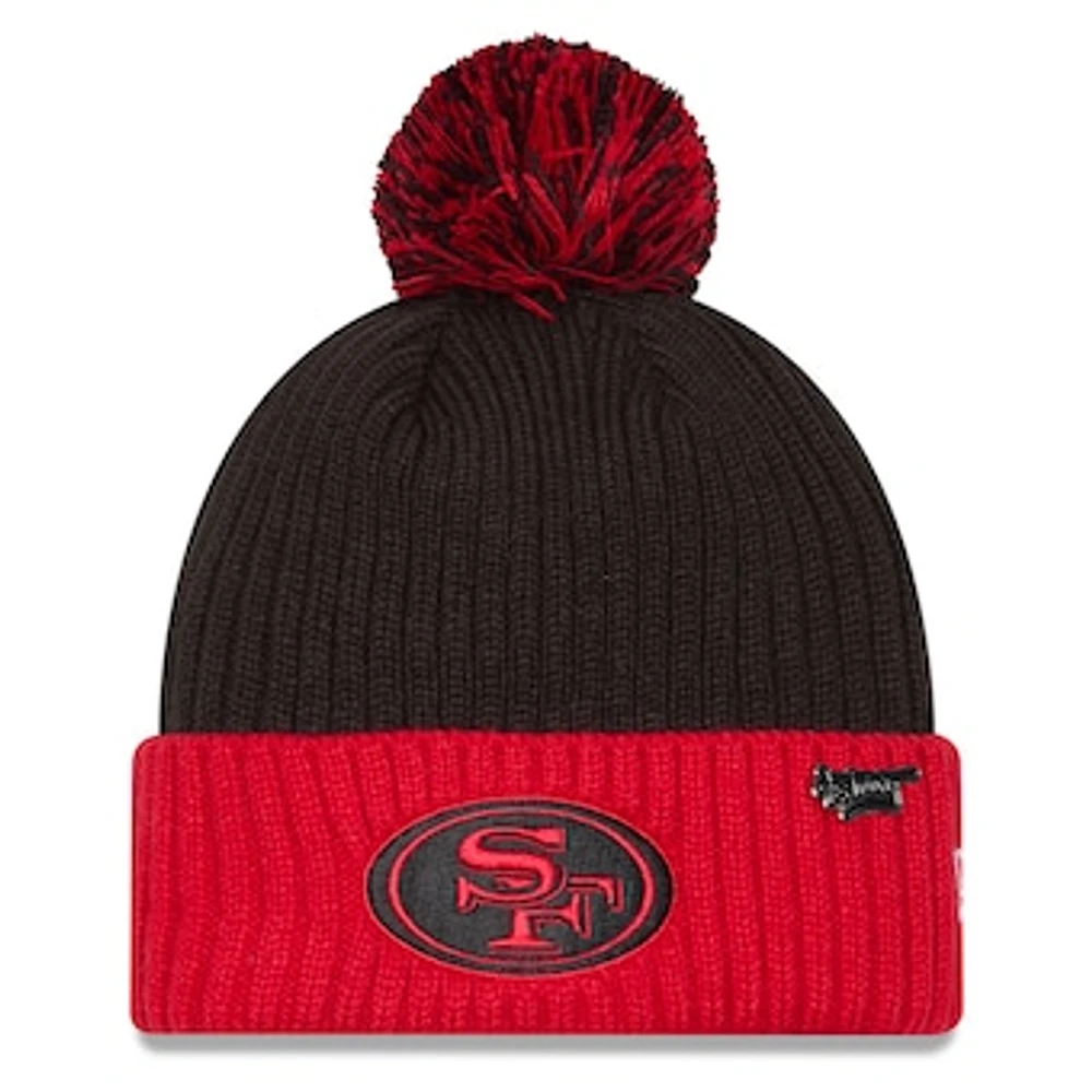 Men's New Era Black/Scarlet San Francisco 49ers 2024 Inspire Change Cuffed Knit Hat with Pom