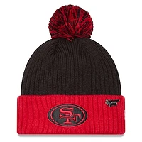 Men's New Era Black/Scarlet San Francisco 49ers 2024 Inspire Change Cuffed Knit Hat with Pom