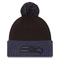 Men's New Era Black/College Navy Seattle Seahawks 2024 Inspire Change Cuffed Knit Hat with Pom