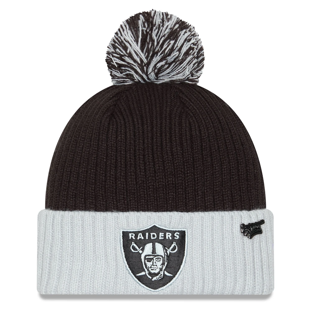 Men's New Era Black/Gray Las Vegas Raiders 2024 Inspire Change Cuffed Knit Hat with Pom