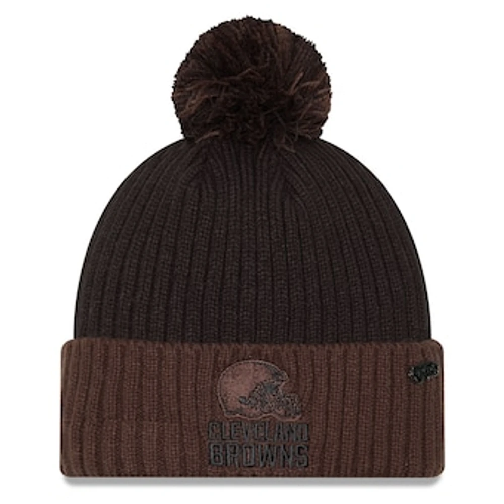 Men's New Era Black/Brown Cleveland Browns 2024 Inspire Change Cuffed Knit Hat with Pom