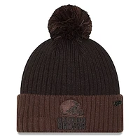 Men's New Era Black/Brown Cleveland Browns 2024 Inspire Change Cuffed Knit Hat with Pom